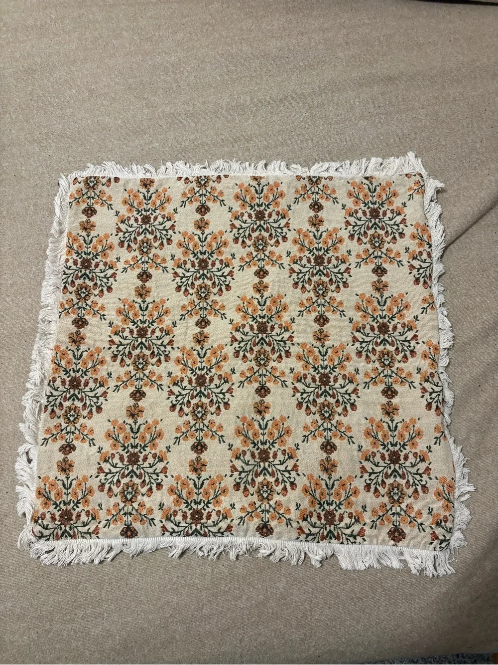Set of 2 Floral Tapestry Throw Pillow Covers with Fringe 22x22